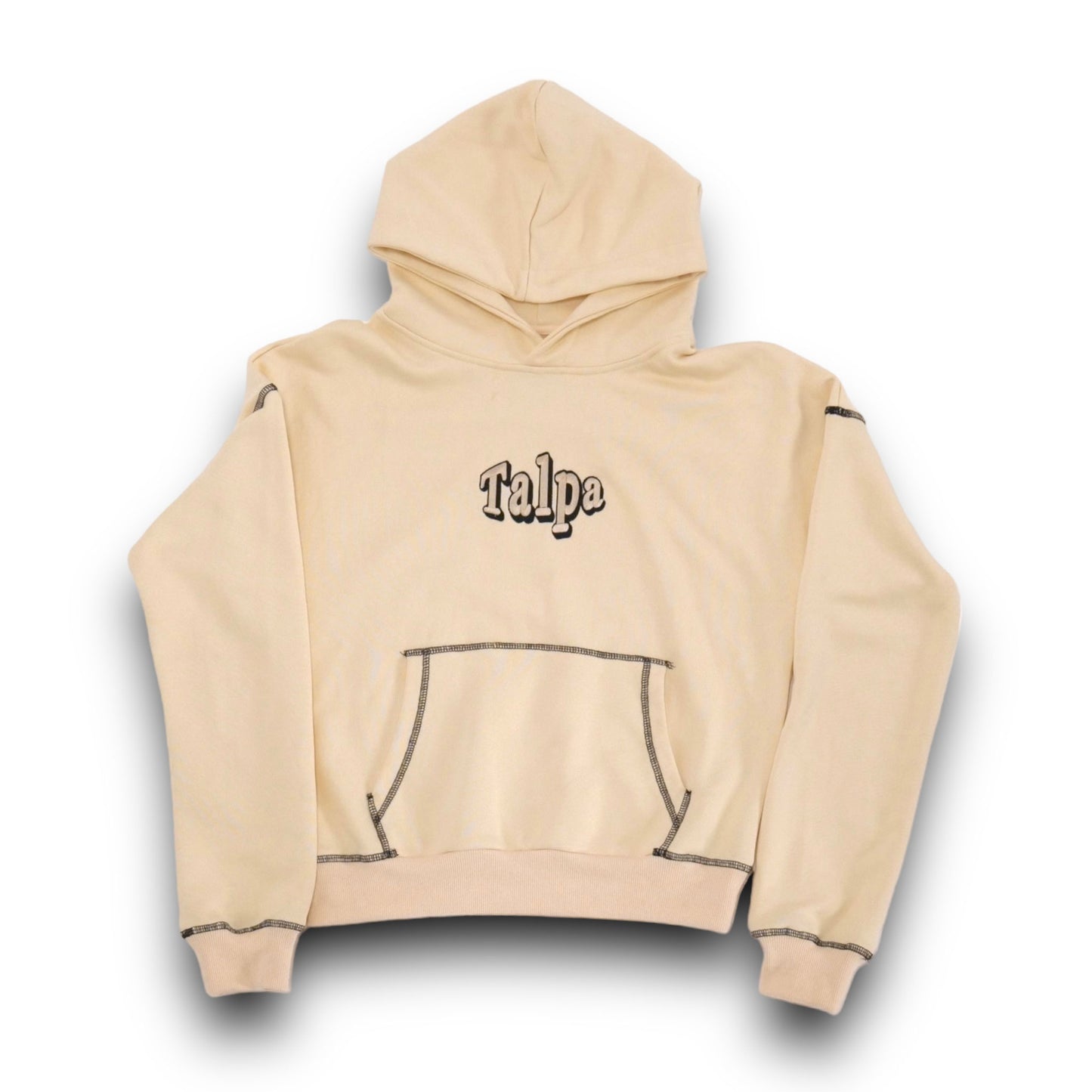 Patch beige reverse seam hoodie