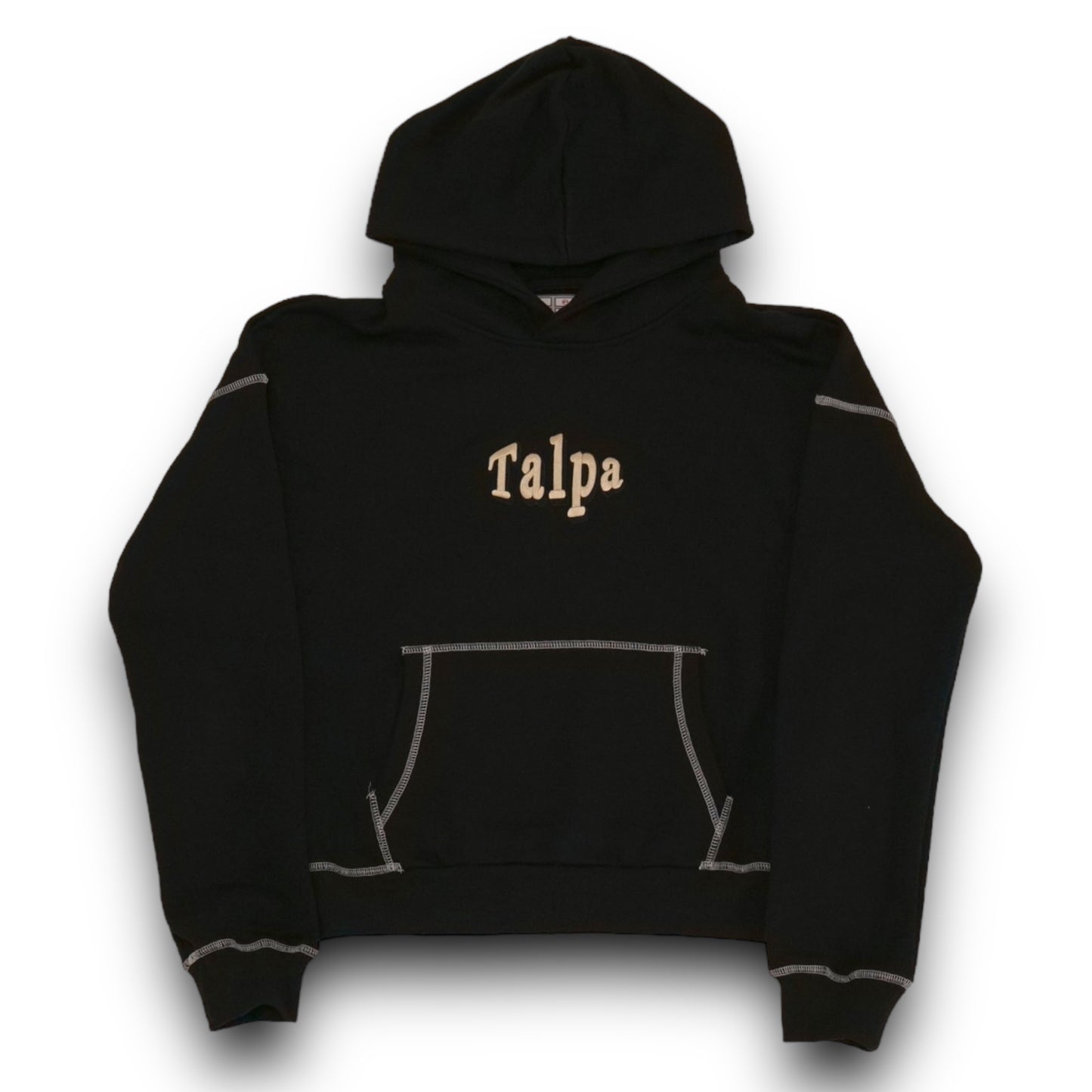 Patch black reverse seam hoodie